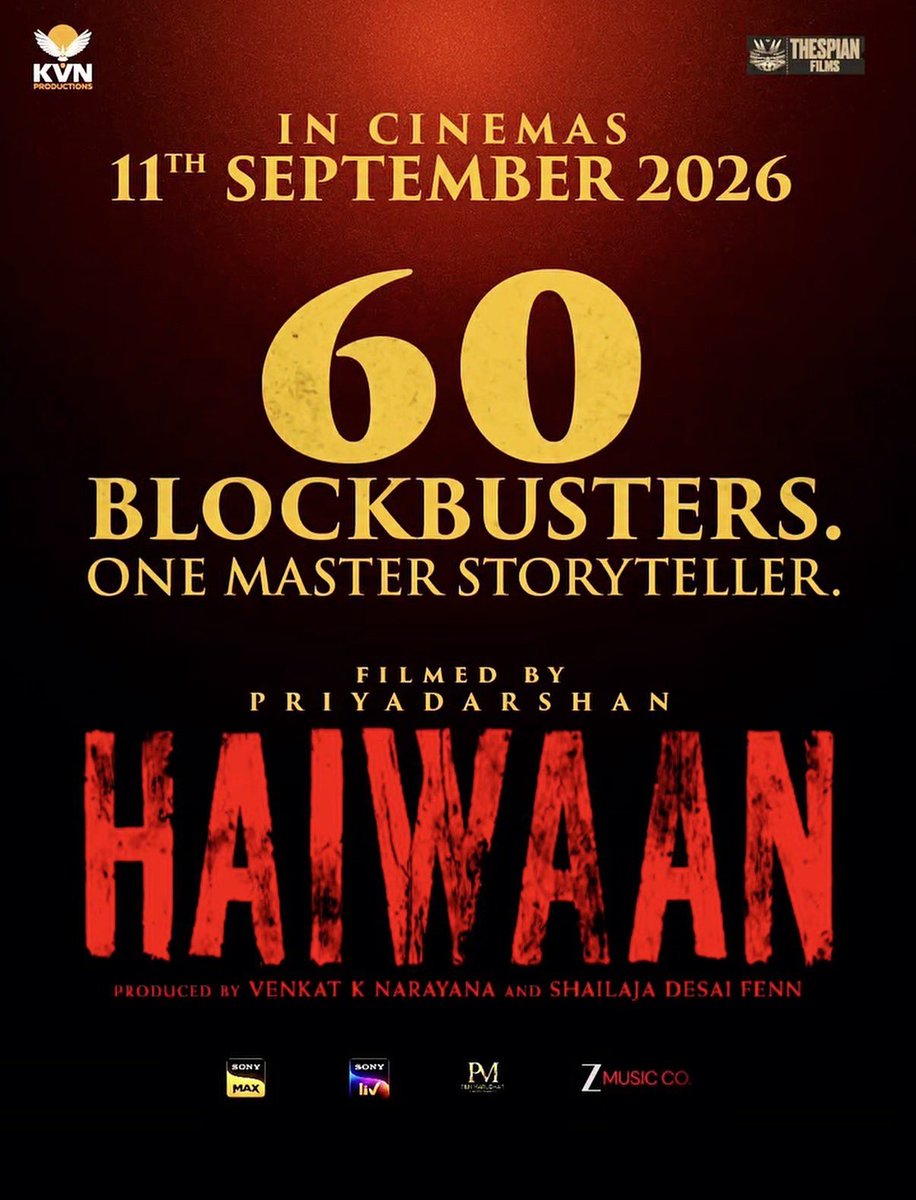 TheFilmwale_'s tweet photo. Akshay Kumar is all set to roar back on the big screen! 🔥

After #WelcomeToTheJungle, fans have another big reason to celebrate as @akshaykumar reunites with #SaifAliKhan for the thriller #Haiwaan.

Directed by Priyadarshan, releasing worldwide on 11 September 2026. 🍿👀 https://t.co/tlIJdEJt9c