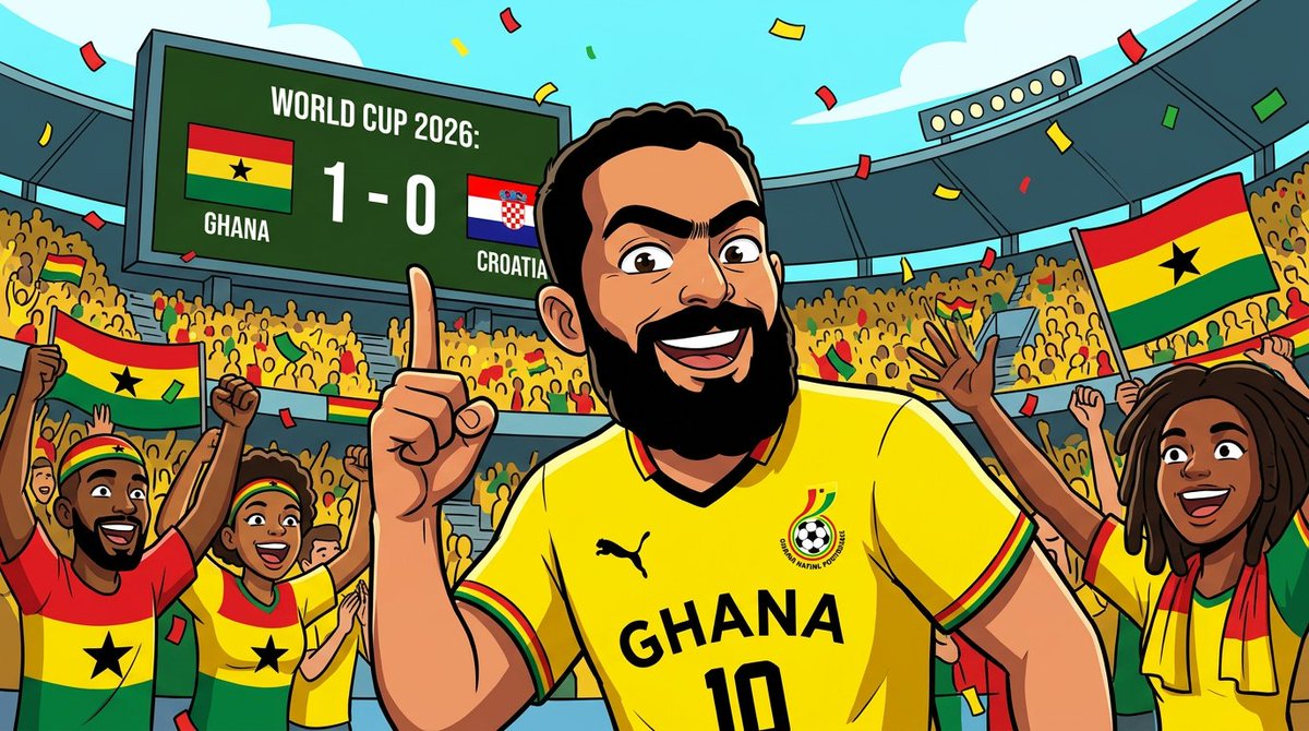 MutazYaqoot's tweet photo. Ghana vs Croatia
Match at World Cup 2026 Prediction is
Ghana win 1-0
  توقعاتي لنتيجة مباراة غانا و كرواتيا في كأس العالم 2026
 فوز غانا 1-0 https://t.co/mkb2zYEiO0