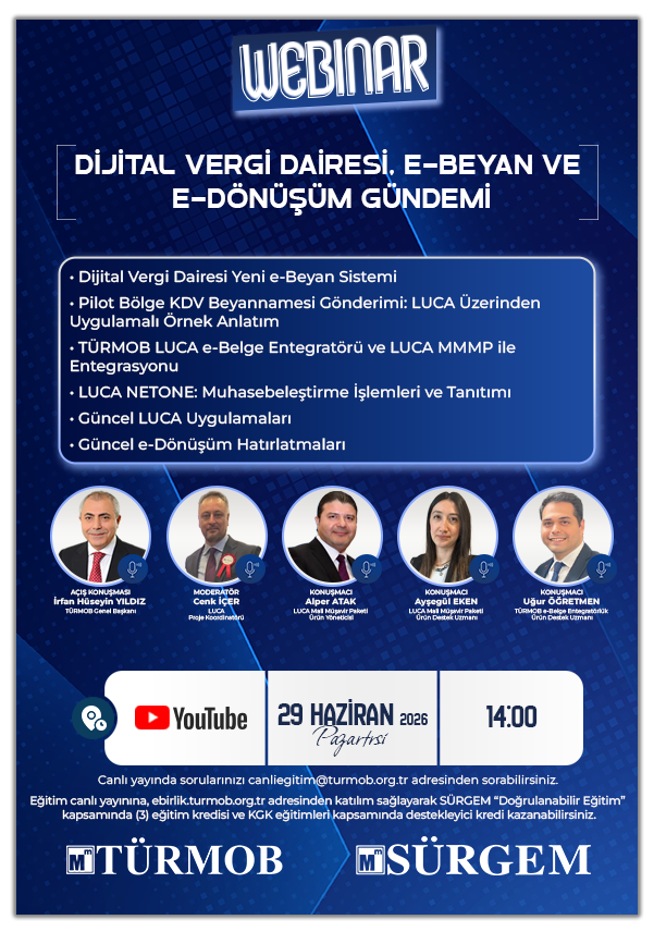 Esmmmo's tweet photo. "Dijital Vergi Dairesi, E-Beyan ve E-Dönüşüm Gündemi" konulu webinar, 29 Haziran 2026 Pazartesi günü saat 14:00'te gerçekleştirilecektir. https://t.co/YrzcarlRts