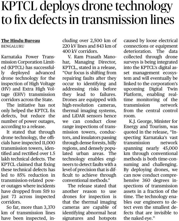 kptcl_official's tweet photo. KPTCL is Innovating transmission line maintenance and ensuring reliable power supply for Karnataka! 

#Transmission #DroneMaintenance https://t.co/aiGEQyqDpv