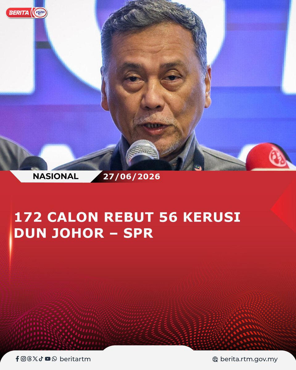 beritartm's tweet photo. Pengerusi Suruhanjaya Pilihan Raya (SPR), Datuk Seri Ramlan Harun berkata, daripada jumlah itu,138 ialah calon lelaki manakala 34 lagi wanita.
https://t.co/STbMTwSkU9

Yang sahih di RTM'
#RTM #BeritaRTM #MalaysiaMadani #TaatSetia #BersamaMALAYSIAKU #RancakkanMADANI #MADANIBekerja https://t.co/Ua9PGf3WcN