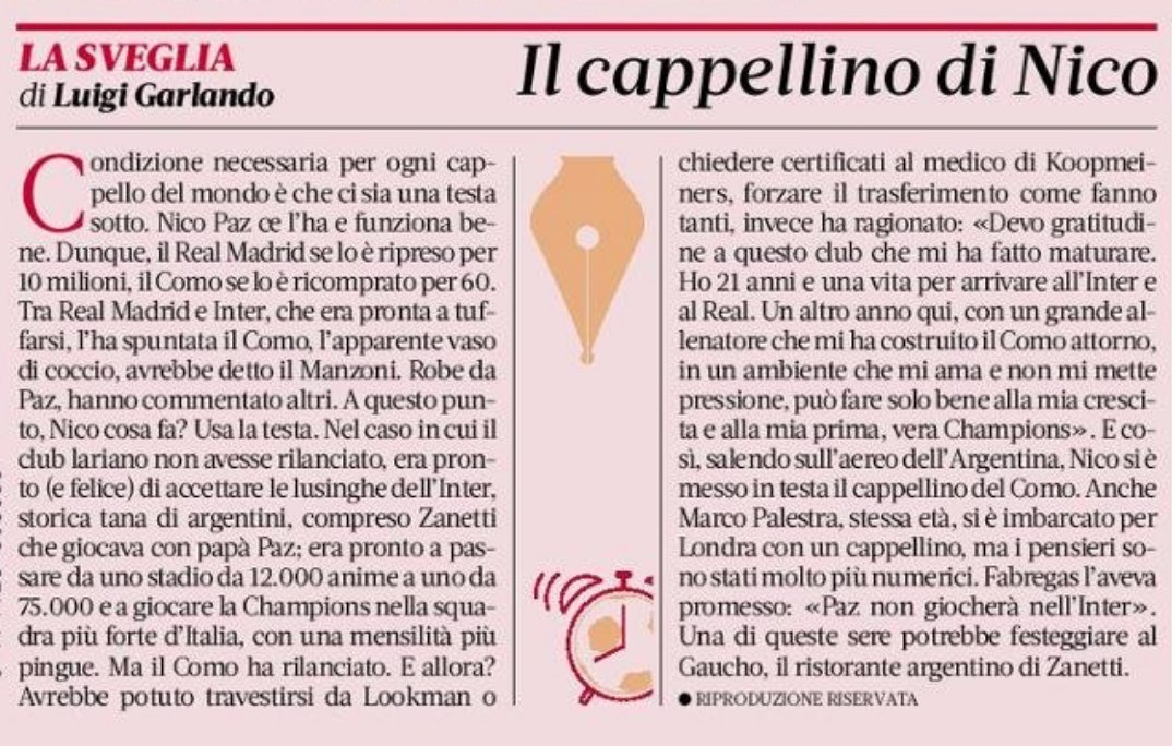 Andre_Dalma's tweet photo. L'editoriale su Nico Paz usato per attaccare di nuovo Palestra. Garlando è sui pedali, non lo prendono più. https://t.co/rEvcHJAcYQ