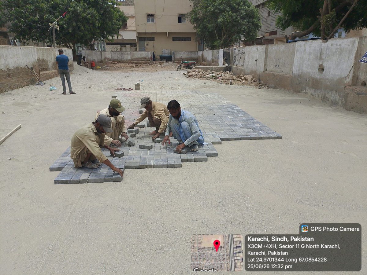 KmcPakistan's tweet photo. Another promise fulfilled in New Karachi, District Central.

Under the directives of Mayor @murtazawahab1, development work continues at full pace. Alongside mega infrastructure projects, neighborhood streets are also being upgraded, with power block paving work progressing rapidly around Islami College in New Karachi Sector 11-G.