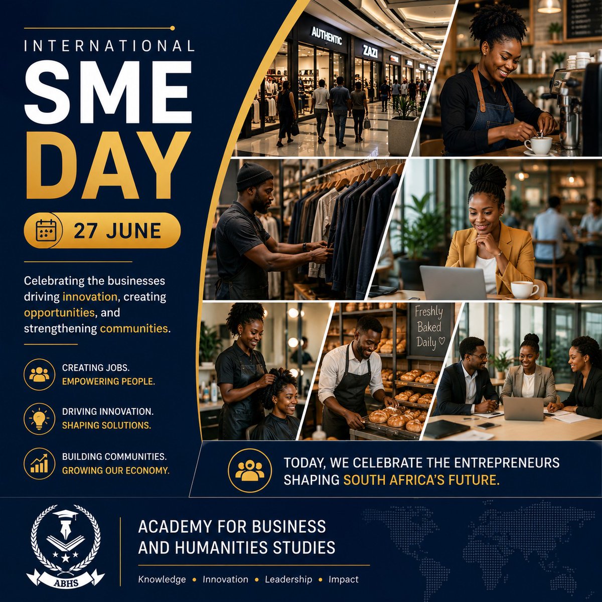 ABHS_Academy's tweet photo. Today we celebrate the entrepreneurs and SMEs driving innovation, creating jobs, and powering economic growth.

Happy International SME Day to the businesses making a lasting impact across South Africa and beyond.

#InternationalSMEDay #SMEs #Entrepreneurship #SouthAfrica #ABHS https://t.co/ISTxTBrQXI