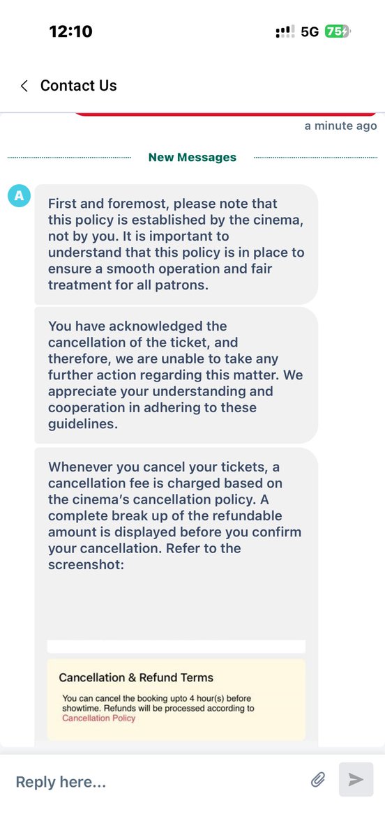 BijRup's tweet photo. @bookmyshow_sup @bookmyshow Why repeat the same script? Your own app banner explicitly says 'cancel booking upto 4 hours before showtime'. I cancelled 6 HOURS early. Applying a 25% penalty outside your stated window is misleading &amp; unfair. https://t.co/LKLufTNLvd