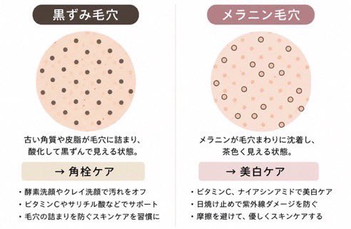 pupupu0953's tweet photo. 黒ずみケアしてるのに治らない理由はこれ。黒ずみ＋メラニンの毛穴は角栓取ったって色素沈着が残ってる限り汚れたまま。だから👇 https://t.co/msKKI0iNWs