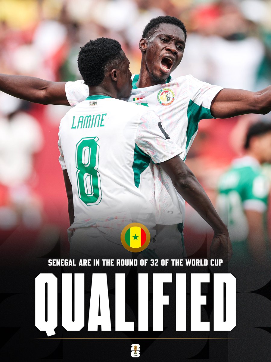 MbayeDieng1986's tweet photo. Un peuple Un but Une calculatrice 🇸🇳🫡
Qualifié ✅✅✅
Toutes nos sincères remerciements à l'Espagne et à l'Égypte 😍😍😍 https://t.co/e9n96Uy7Ir