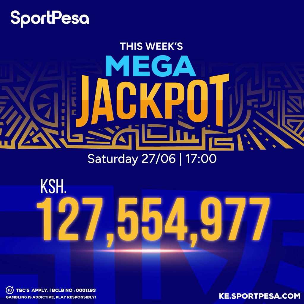 SportPesa's tweet photo. Maliza mwezi kidosi na SportPesa MegaJackpot! 

Leo lazima ijipe...uko na 99 bob?🤔 Baasi, Kazi kwako!!!✍️😜

Chance yako ya kubeba 127 million Mega Jackpot ndio hii!!💥

Chambua MAPEMA, wekelea, WIN IT ALL or shika BONUSES heavy heavy instantly!🤑

📲 https://t.co/W2S5uFf0in https://t.co/J5kU16HuH1
