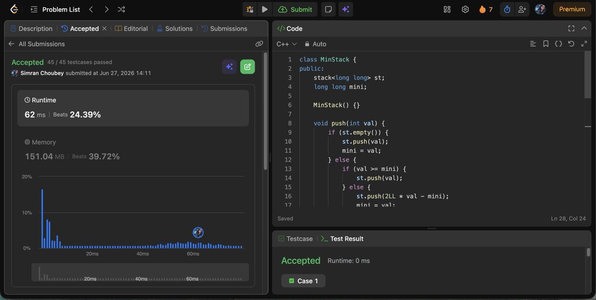 SimranKuma76498's tweet photo. 🔥 Day 27/45 – #SDESheetChallenge

✅ Largest Rectangle in a Histogram
✅ Sliding Window Maximum
✅ Min Stack
✅ Rotten Oranges
Stack. Queue. Repeat. 🚀⚡
@striver_79
@takeUforward_
#DSA #Java #LearnInPublic https://t.co/F0wqFSvmmW
