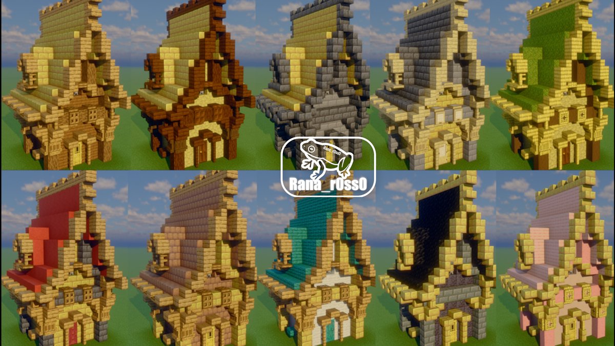 Rana_r0ss0's tweet photo. 新ブロック「硫黄＆辰砂」を使った配色２０パターン考えてみた
#Minecraft #Minecraftbuilds https://t.co/w3jJsBVkaL