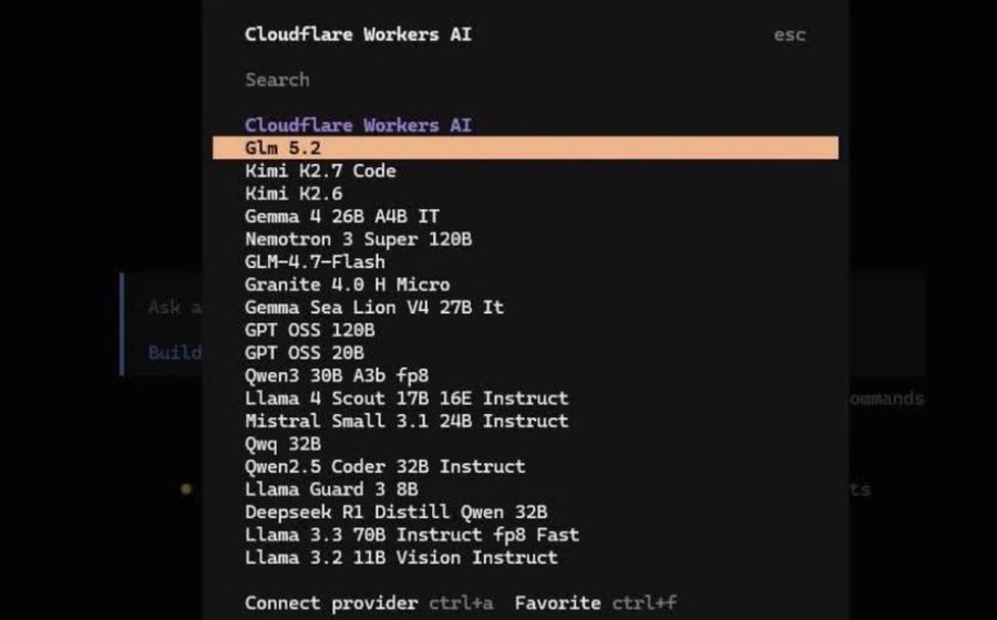 RoundtableSpace's tweet photo. CLOUDFLARE WORKERS AI IS RUNNING GLM-5.2 CODING AGENTS FOR FREE

1. Create a free Cloudflare account
   [https://t.co/TxLxCgsIyk]

2. Go to Workers AI and copy your Account ID
   [https://t.co/JldkkfmLVP]

3. Create an API Token
   [https://t.co/KYcw5Z41gL]

4. Add Cloudflare as a provider in OpenCode using this base URL:

txt
https://t.co/KoGdBqRU3r

5. Select this model:

txt
@cf/zai-org/glm-5.2

6. Start running it inside OpenCode, Cursor, Aider, Hermes Agent, Claude Code, or any OpenAI-compatible tool.