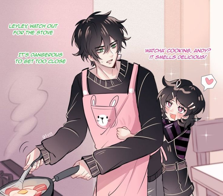 BlackleyBlack's tweet photo. Andy cooking while Ashley hugs him from behind 💖

"Leyley, watch out for the stove. It's dangerous to get too close~"  
"Whatcha' cooking, Andy? It smells delicious!"

Art by @Feyy

#AshleyGraves #AndyGraves #TheCoffinOfAndyAndLeyley #TCOAAL #Leyley #AndyAndAshley https://t.co/itPGztvWAH