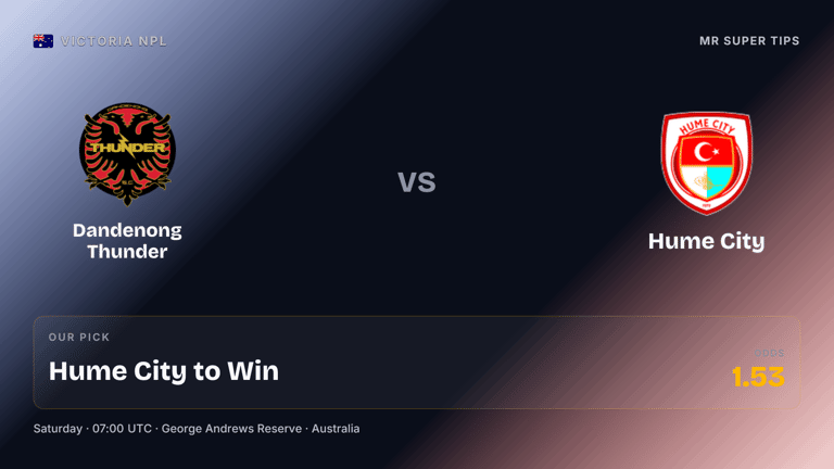 mrsupertips's tweet photo. 💥 Australia Victoria NPL super tip! 💥

✅ Single
⏰ 7:00am UTC
🌍 Australia Victoria NPL
⚽️ Dandenong Thunder vs Hume City ⚽️
🔮 Hume City to win
💰 Bet £10, win £15

Cash it in! 💵

Tell us below if you're in! 👇

#Football #SuperTip #BettingTips #Winner https://t.co/yFPhrVHv49