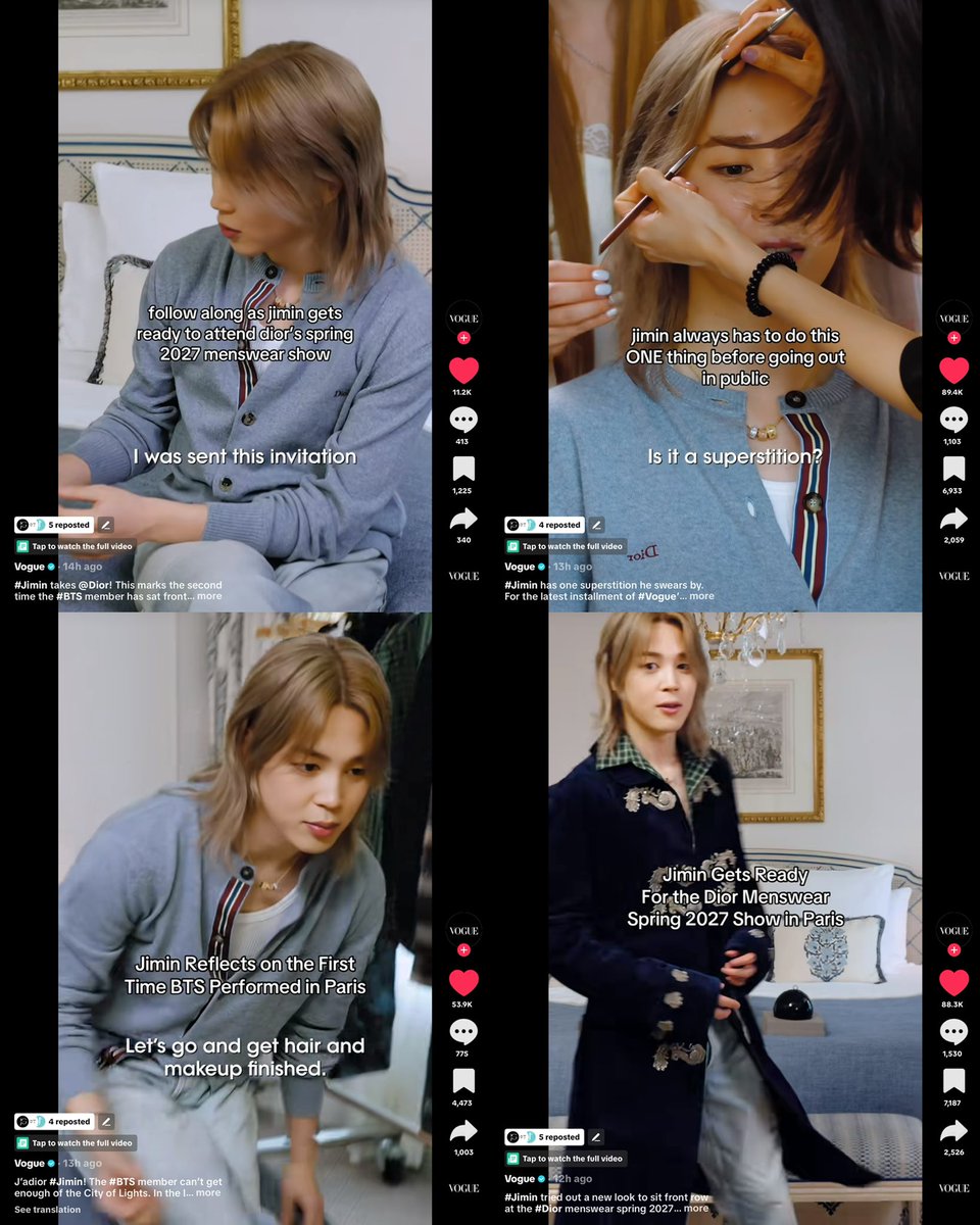 JiminGlobal's tweet photo. Vogue has posted several clips from “BTS’s Jimin Gets Ready for the Dior Show in Paris” on TikTok! 

☆ https://t.co/eH0RrWdnDb
☆ https://t.co/uh0qitDPqy
☆ https://t.co/MNxSIMeJDN
☆ https://t.co/JPYBEHqf8P

Let’s show lots of love and help spread the content far and wide! ✨ https://t.co/XGTL2eOhJ9