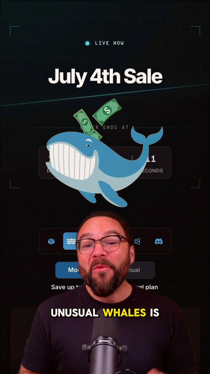 Dodakgame's tweet photo. Unusual Whales is running a July 4th sale.

Save up to 20%.

We built tools to help you get through this market.

Join here: https://t.co/Edn9fRYHc5 https://t.co/9vqXHiWsKY