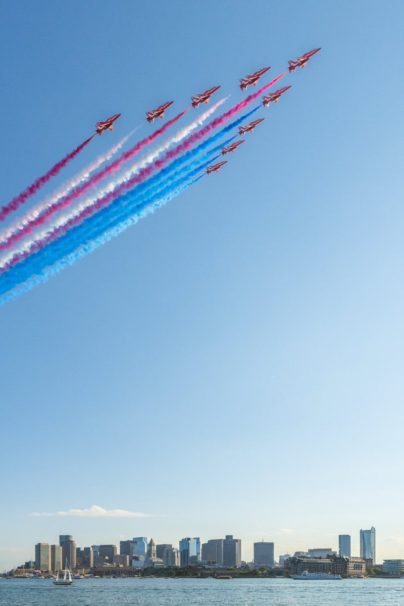 617Images's tweet photo. The UK Royal Air Force Aerobatic Team, the Red Arrows fly over Boston for the start of Sail Boston 2026! https://t.co/F1XcyHQM5j