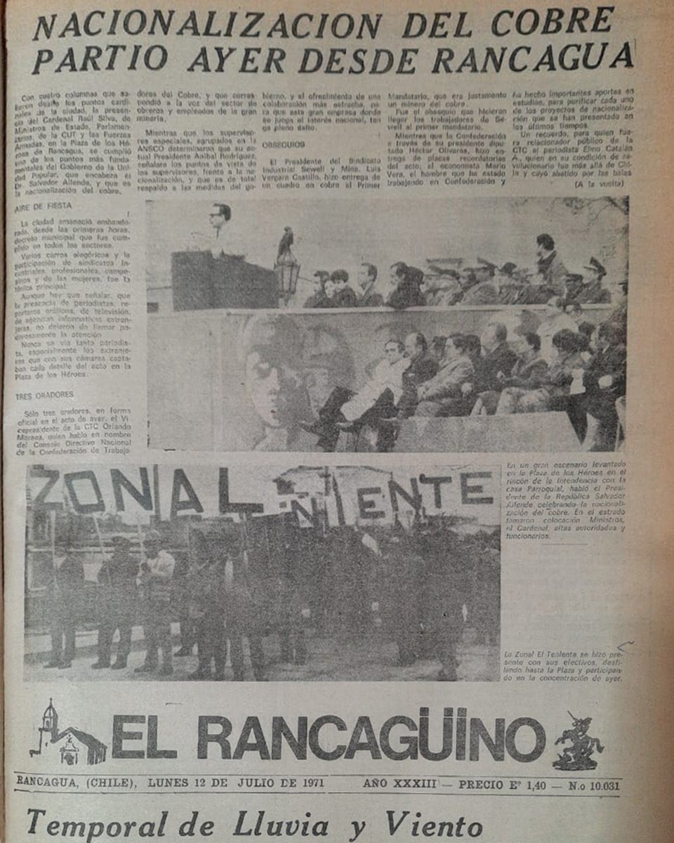FSAllende's tweet photo. Las portadas del 12 de julio de 1971 inmortalizando el hito de la Nacionalización del Cobre de Chile. https://t.co/ozcDbeesgO