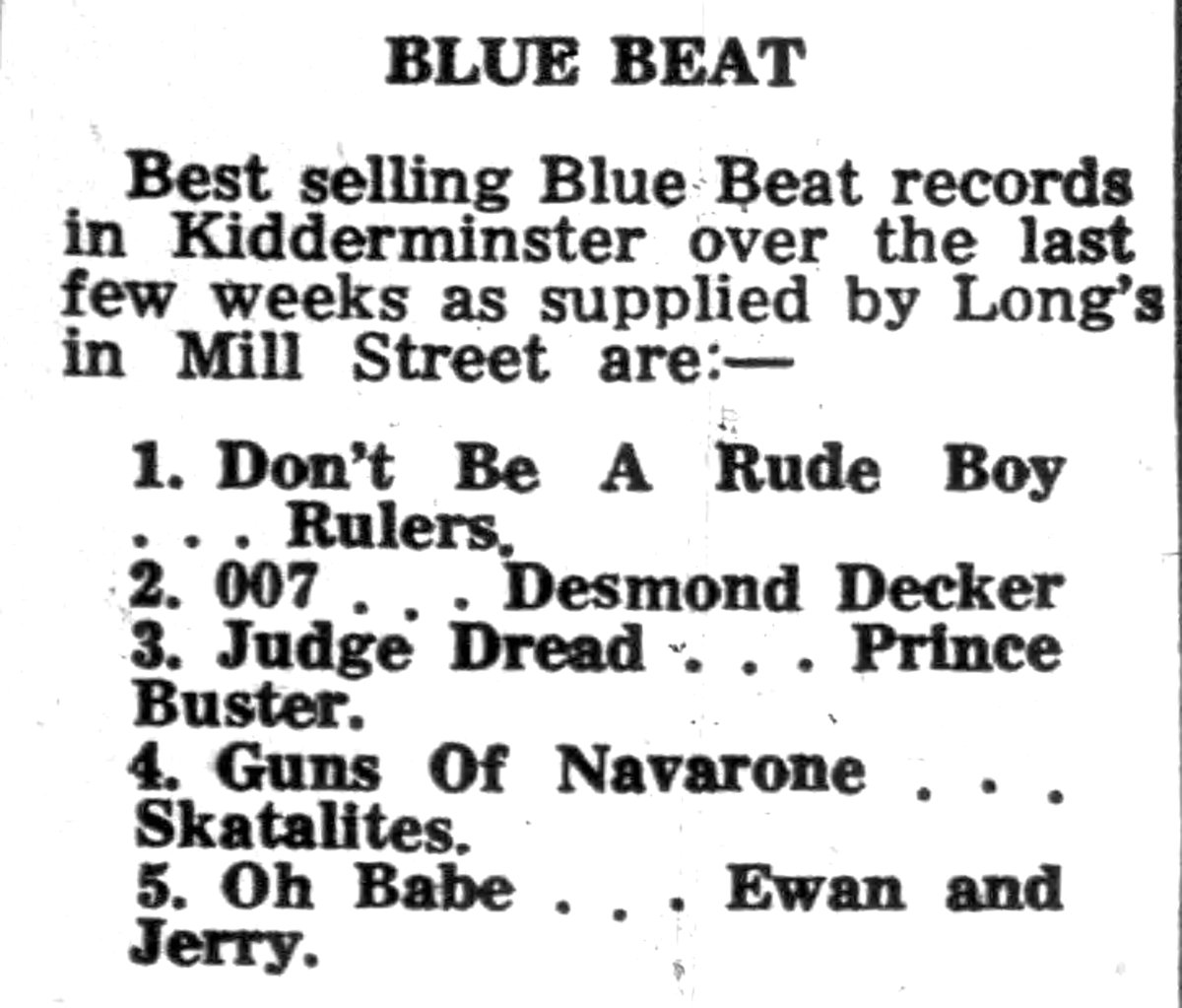 Modern_Peanut's tweet photo. Best selling Blue Beat records 

Kidderminster Shuttle June 23 1967 https://t.co/HNRwLHPHQz
