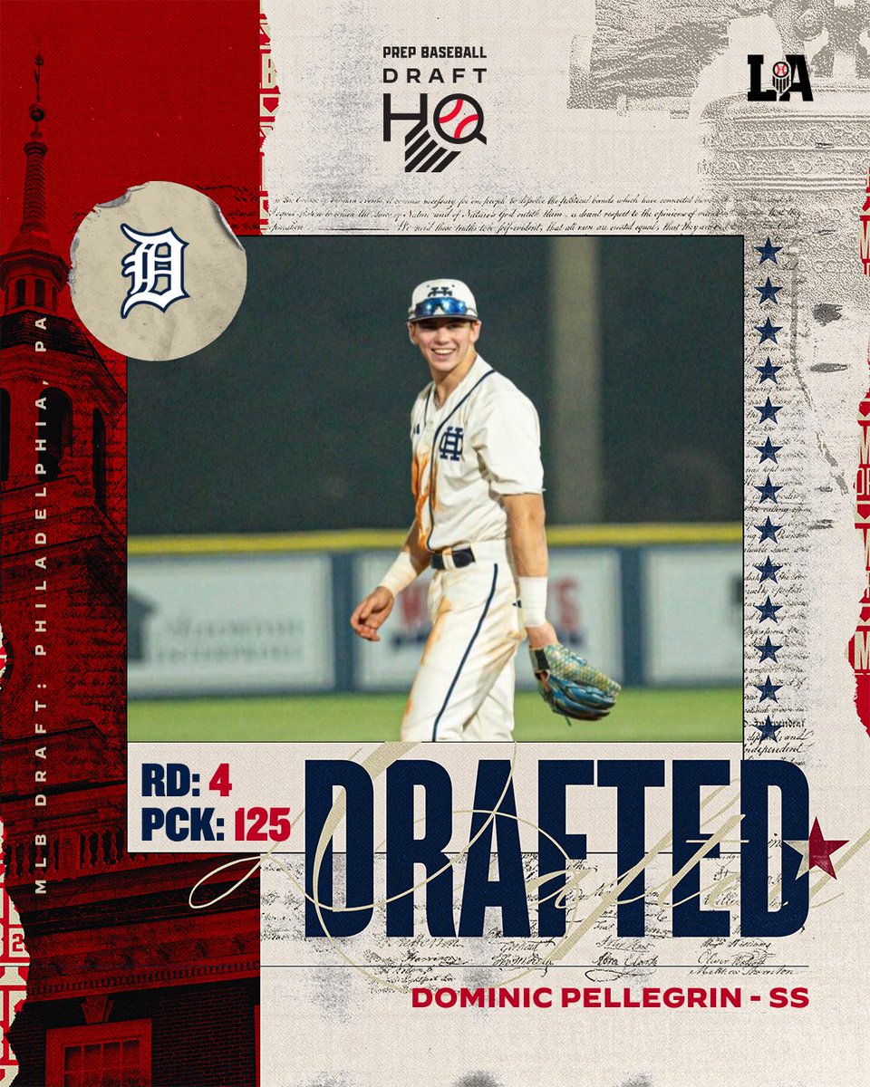 PrepBaseballLA's tweet photo. Congratulations to 2026 Dominic Pellegrin (Holy Cross HS) on being selected by the @tigers with the 125th pick of the 2026 MLB Draft.

Pellegrin was named to our All-State team this past spring and was also the MVP of our 2025 State Games.

#MLBDraft26

@AlexArmandPBR | @Tyler__Leary 

👤 https://t.co/aUmp7EToma