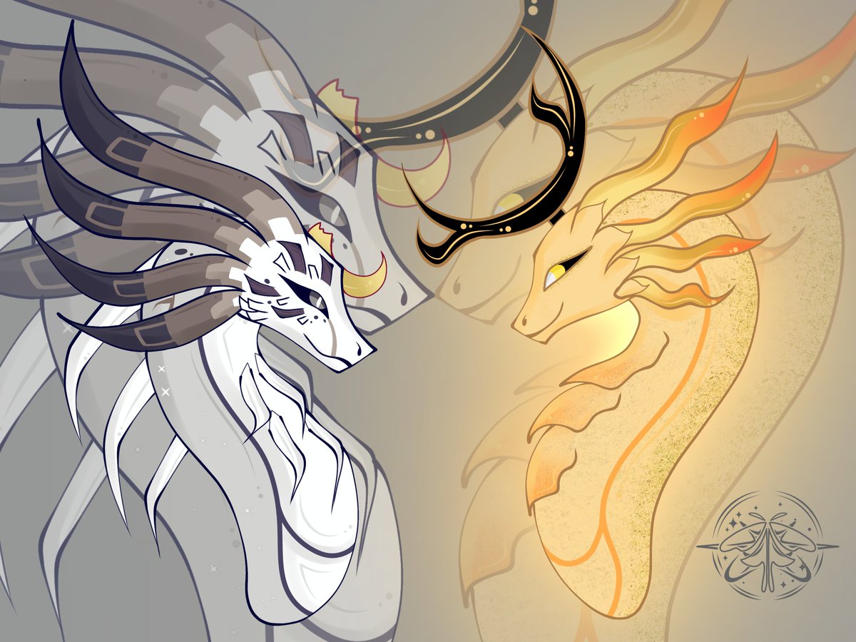 Blue_TheMosura's tweet photo. Sirius & io!!... ☀️🌕🐱 #moonhidora #sunhidorah #io #sirius #moon #sun #fanart #kaiju #ghidorah #kaijuart #godzilla https://t.co/SU2zn46WJM