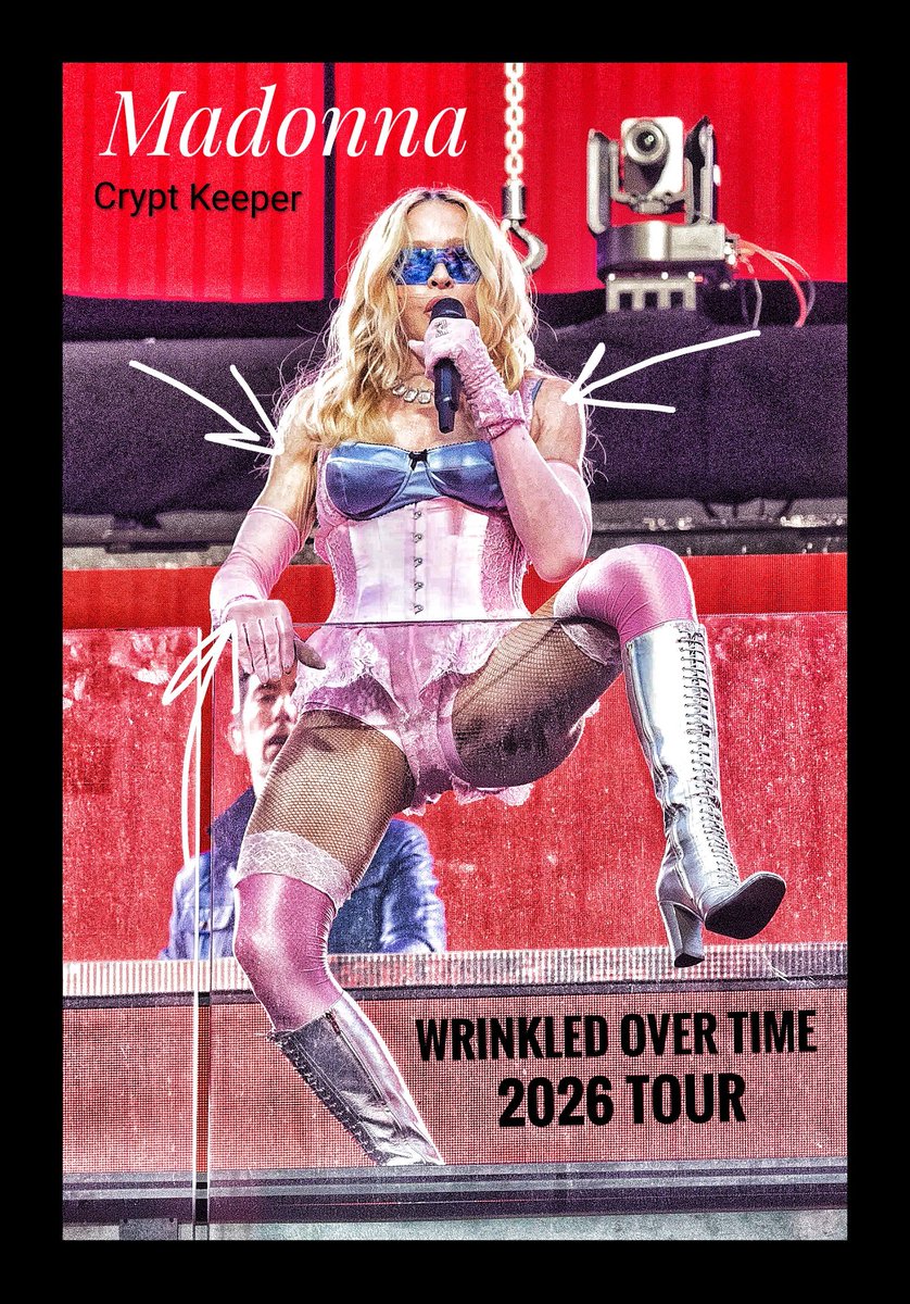 JulieWendele's tweet photo. This is a real photo from an article. I turned it into a meme, but the image itself is real, with the wrinkles not air brushed out.
I saw it and went blind.
Now accepting 💵 donations for 👁️ surgery. 🤣
#Satire #Humor
#Meme #Madonna #CryptKeeper #TalesFromTheCrypt @CHADMURPHY73 https://t.co/JAgeinz8Cy