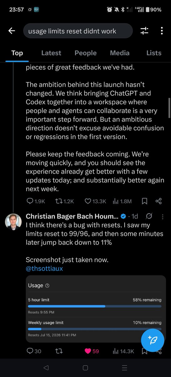 WenJLee's tweet photo. @thsottiaux @ChatGPTapp 

Looks like you have a systemic issue where banked resets aren't working ( it did not for me and support said they couldn't do anything).

Screenshots of others with similar issues attached. If you search on twitter a number have the same issue https://t.co/cq8tmuDl44