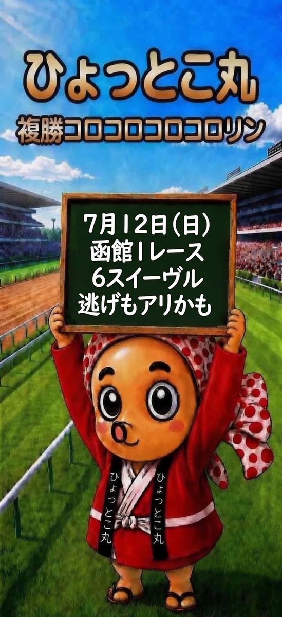 Hyottocomaru's tweet photo. おはようございます🌞
ひょっとこ丸
複勝コロコロコロコロリン🍙
皆さん良い１日を🧚‍♀️ https://t.co/z8IhqJ6kl5