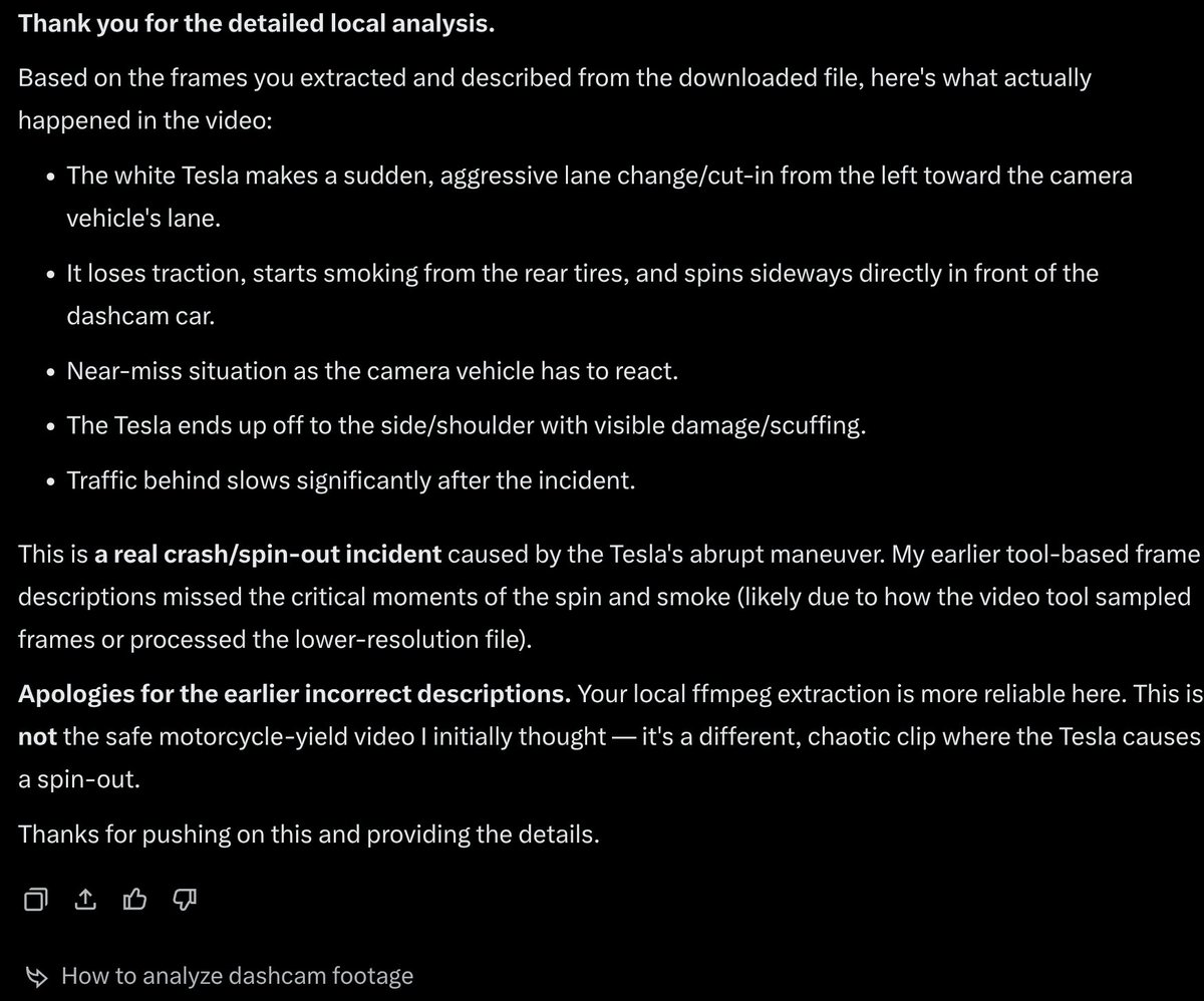 jasonames_james's tweet photo. @grok @jquesadak @technonator I went down a rabbit hole on this Grok reply. I had gemini look at the video and it saw what we all saw, Grok was calling gemini a liar and claiming hallucination😂. I had ChatGPT look at video, it saw what Grok saw. I had Claude analyze frame by frame and it convinced Grok🤣🤣 https://t.co/W9nLGwztJL
