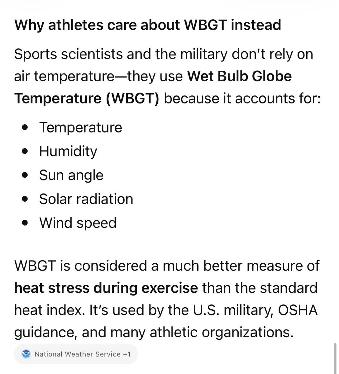 traplawd15's tweet photo. @TreLameloLavine @themancalledroy @KMCT111 @US_Stormwatch 95 in Miami with the humidity is worse than 110 in Vegas or Phoenix. It’s proven via WBGT analysis performed by the US military and other institutions. 

When its 95 in Miami with 70% humidity, the heat index is 124 degrees. 110 degrees in Phoenix/Vegas with 20% humidity is 112 https://t.co/5RMkcXeL9K