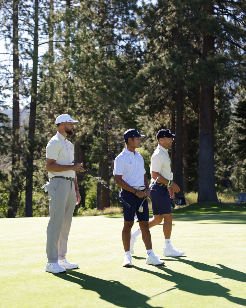 UnderratedGolf's tweet photo. Beyond the course. Beyond the tour. 🤍

Underrated Golf alumni and 2025 Curry Cup winner Jayden Lizama spent some time catching up with JRich and Hampton and caddying for @StephenCurry30 at the American Century Championship in Lake Tahoe. https://t.co/Li4x1m95W8
