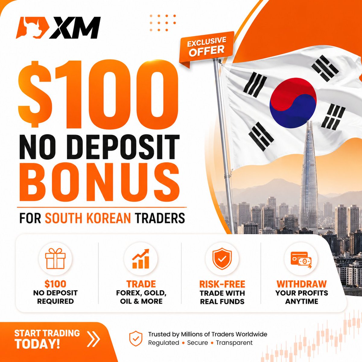 greenfite48943's tweet photo. 🇰🇷 South Korean traders, this one's for you! 👀
XM is offering a $100 No Deposit Bonus for eligible new users.
Full guide 👇
https://t.co/P1vNnWhskq
Are you claiming it? 🚀 https://t.co/xmijkzesfJ