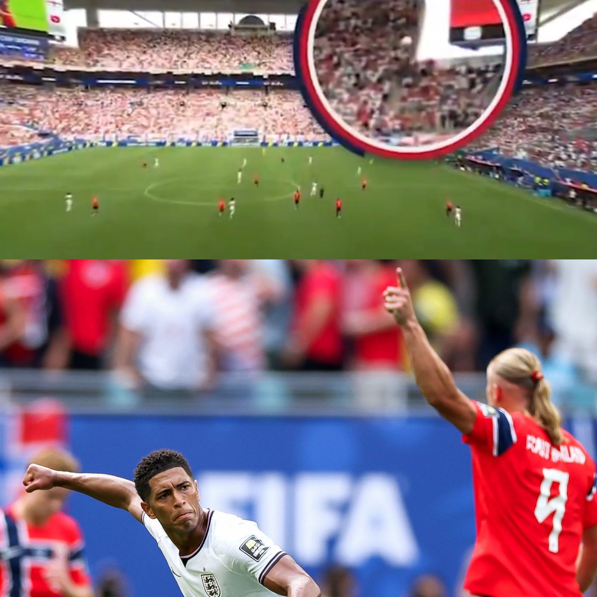 golesendir_'s tweet photo. Esto es lo que señala Erling. En el primer gol de Bellingham que llegó de un saque de Pickford, la pelota pegó en el cable de la cámara cenital antes de caer. De hecho hasta cambia la trayectoria de la caida. El juego se debió haber parado. 

El Mundial no aguanta más errores arbitrales. El sensor detectó una fibra de pelo en el gol agónico de Croacia, pero no esta. 

La tecnología está descubriendo agujitas y se le están yendo los elefantes. Vocación invertida.