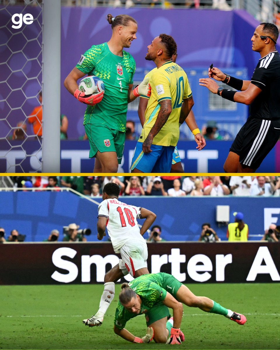 geglobo's tweet photo. Nyland contra o Brasil: parecia o Buffon. 🧱🦁

Nyland contra a Inglaterra: 🎁🐱

📸 AFP / Reuters⁣
⁣
#CopaNaGlobo #inglaterra #noruega #brasil #futebol #ge2026 https://t.co/WvjfQ2zP8v