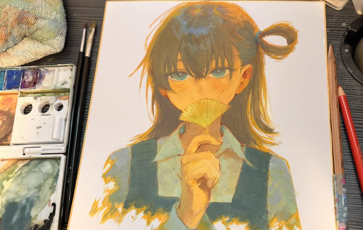momokumo_'s tweet photo. 久々にアナログ色紙かいてます https://t.co/nVK8uD26YV