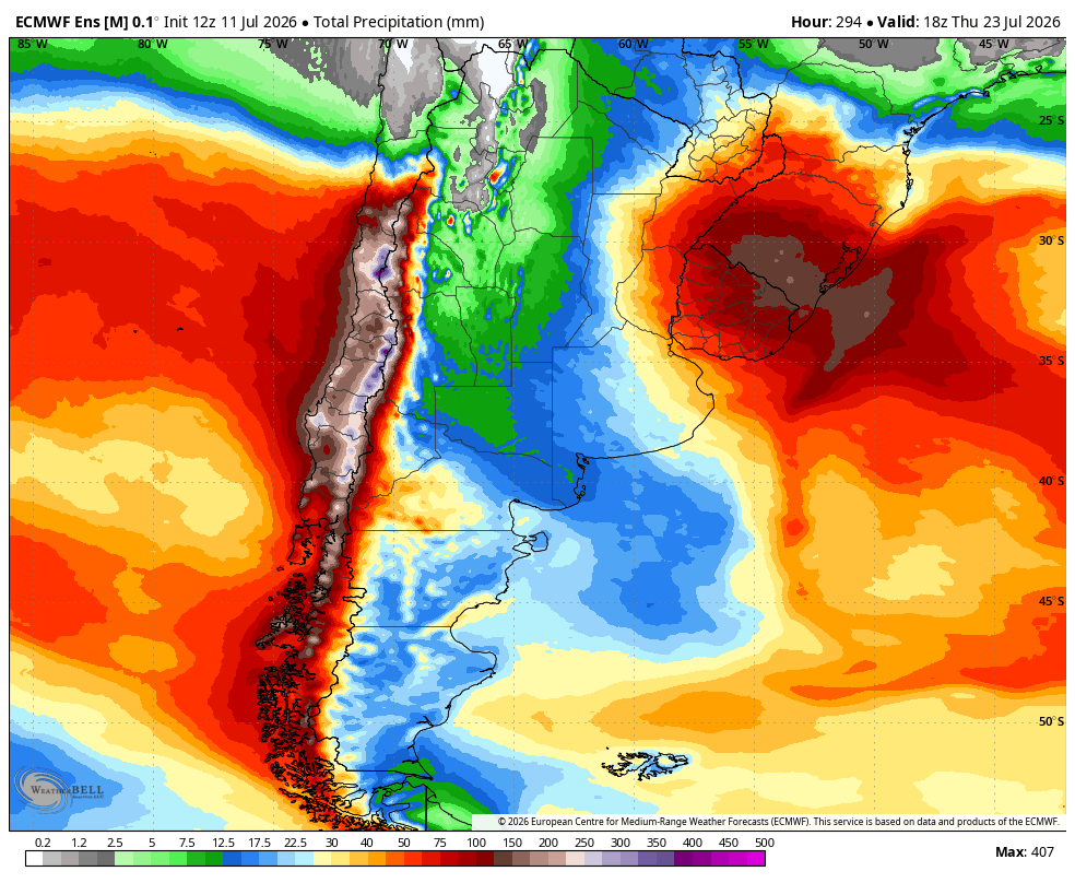 TiempometVx's tweet photo. 🚨 ECMWF ENS y ENS AIFS coinciden en un evento de precipitaciones excepcional: 200–450 mm en sectores de la zona central y norte chico. La señal también extiende lluvias hasta Atacama y sugiere un escenario de alto impacto. https://t.co/AAor72xahB