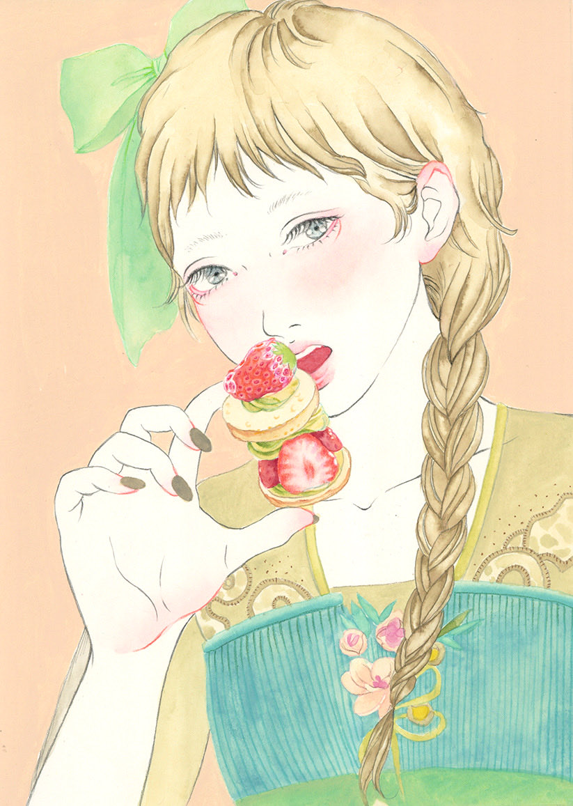 kusamakano's tweet photo. ケーキをパクリ🍰

うちの近所のケーキ屋さんのケーキ
とても可愛いので描いてみました

#イチゴケーキ #ガーリーイラスト#みつあみ #アンティークドレス #イラスト https://t.co/gJHNWFAL0c