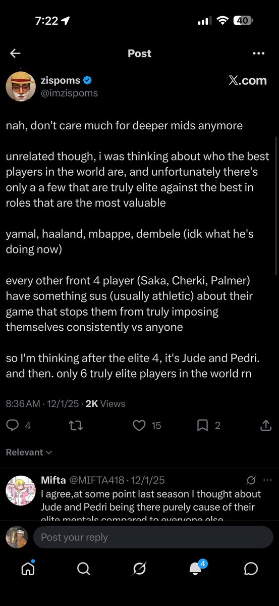 Retttroooo's tweet photo. @imzispoms Me finding shame? can u be consistent about a take for once your life my nigga?  jude being far closer to vini in role etc is exactly why the comparison is fucking stupid, you’re the one who compared them
in the first place all i did was compare the performances https://t.co/BkfB1wrgmw
