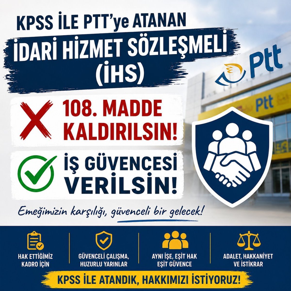 Satorufx's tweet photo. PTT'ye KPSS ile atanan 375 sayılı KHK ek 27. Maddesine göre istihdam edilen 12bin İDARİ HİZMET SÖZLEŞMELİ personel KADRO istiyor.
@meral_aksener @MetinErgun48
@ikoncuk @korayaydintr 
@LutfuTurkkan @FahrettinYokus
@TCAytunCiray 
@aefakibaba
#PTTdeihsyekadro https://t.co/3YERIesmSY