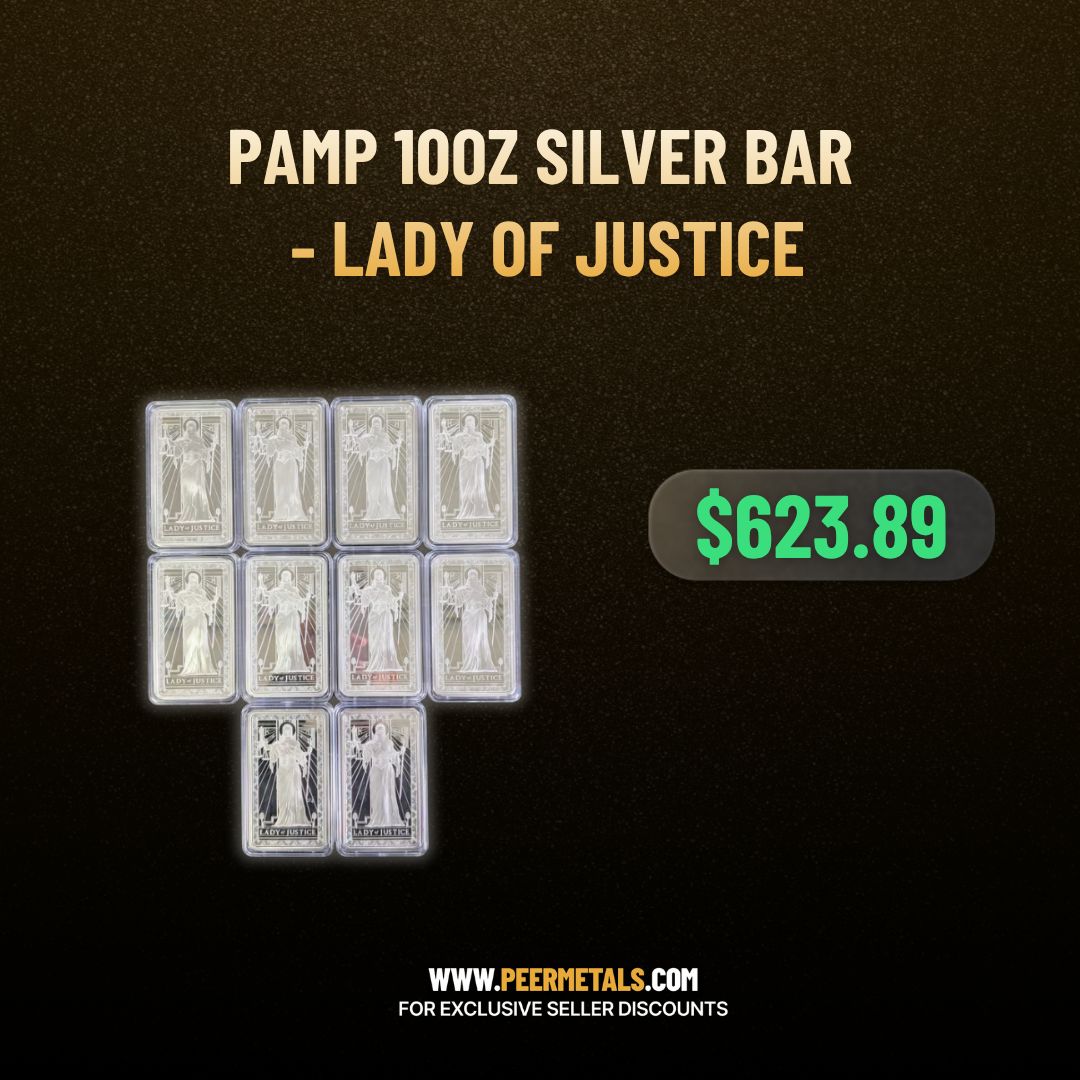 peer_metals's tweet photo. PAMP 10oz Silver Bar - Lady of Justice
PAMP Suisse: $623.89
β Real .999 silver, not plated junk
β Brilliant Uncirculated, Swiss struck
β Lady of Justice design, world-renowned refiner
β Ships within 2 days
#SilverBars #SilverBullion #StackSilver #Commemorative #PreciousMetals