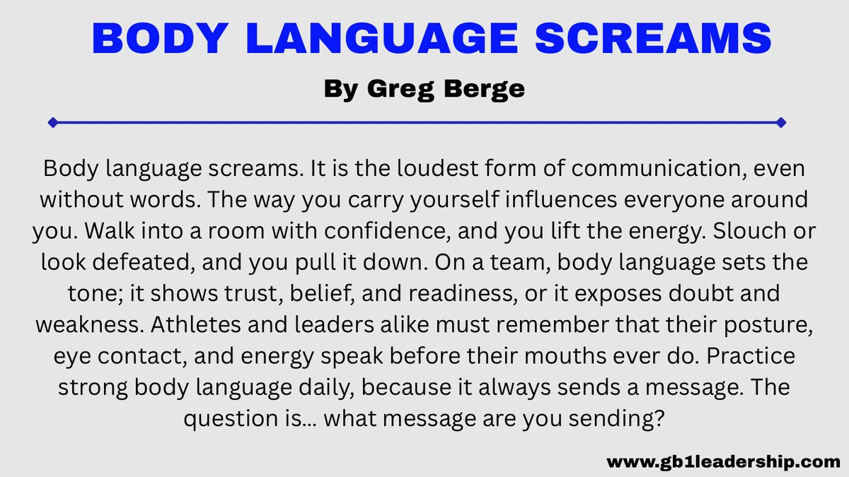 GregBerge's tweet photo. Body language never whispers.
It shouts confidence… or doubt. https://t.co/doiNlxPONP