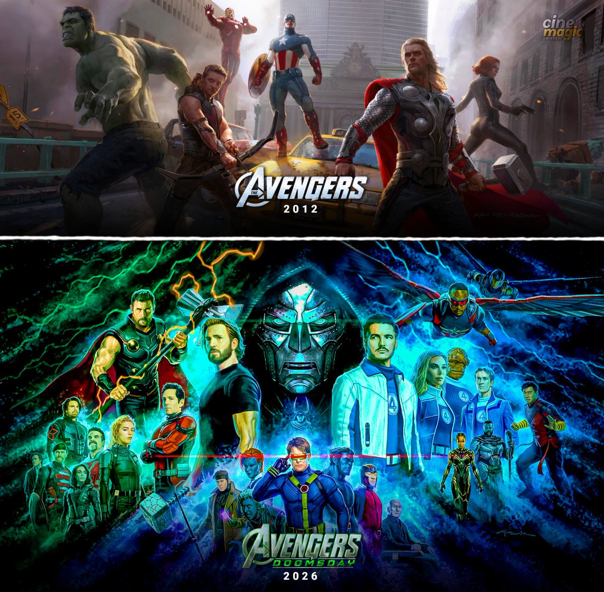 cine__magic's tweet photo. The Avengers (2012) // Doomsday (2026) 🔥

–14 years later and the squad went from 6 to a whole d*mn army. https://t.co/zU2oWPD7Nu