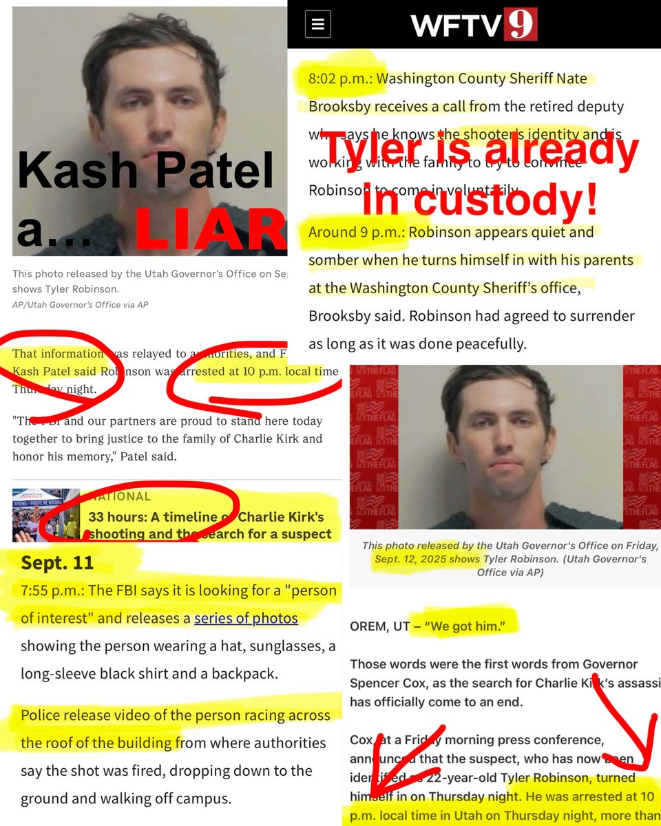 VLuvMully's tweet photo. 🔵 Tyler was 100% mirandized at 6:25pm in Washington County on 9/11. Period. 💁🏻‍♀️

🟠 That means they released photos and the rooftop video to the public as a BOLO when they already had TYLER ROBINSON in custody! AND the discord message was sent when he was already in custody so he couldn’t have sent it! 💯

🔴 When Tyler showed up at the Washington County Sheriff’s office at 6:00ish instead of Utah County (or meeting) 3.5 hours away he threw another kink in their plan. They hadn’t sent out their fabricated photos, rooftop video and discord confession to solidify the narrative to the public yet… so they sent it all anyway and LIED about the timeline… 🤥🫣

🟢 This miranda record and custody log cannot be challenged or “fixed”. That’s why they didn’t show a timestamp on that holding room video played at the hearing because it would’ve revealed the REAL TIMELINE and you know what that means… Baron tells you in this clip!  🇺🇸🇮🇱🇺🇸🇮🇱 😬😬😬🧏🏻‍♀️🧏🏻‍♀️  @baroncoleman @RealCandaceO @Iwendtster @Ryanmatta @IanCarrollShow @MrsButters  https://t.co/vGUoU66DMC