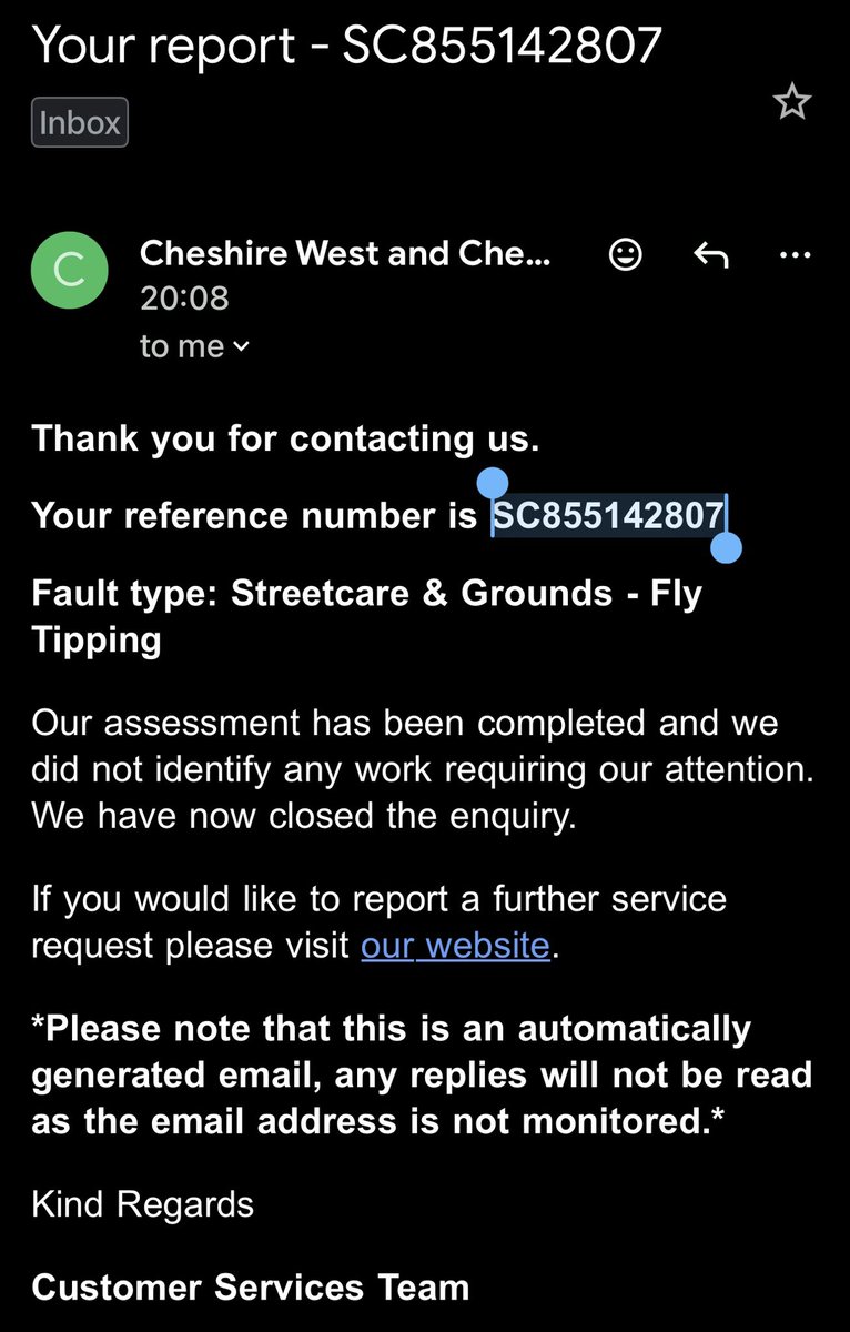 KevlarBrock's tweet photo. Erm @Go_CheshireWest I think you might be mistaken here? Please re-open and respond accordingly. 

(Perhaps if your website allowed a less than 10MB upload to go through you’d have seen this with the initial report.) https://t.co/XacaS671xH