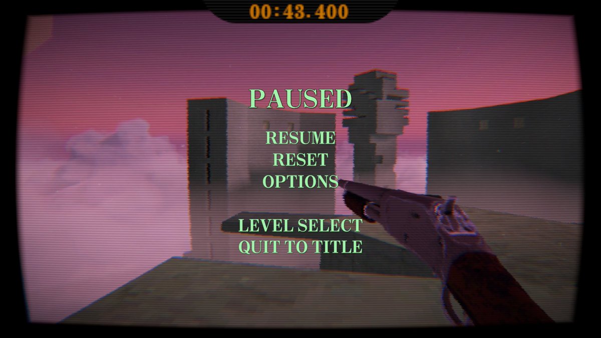 Tarkensplat's tweet photo. Quick update but I've updated the pause menu. I never liked the original one I did and this one fits much better with the CRT UI screens present elsewhere in the game.

Otherwise I'm making good progress on a demo version for the game, and will have details on the next post. https://t.co/6BR24kuxrT