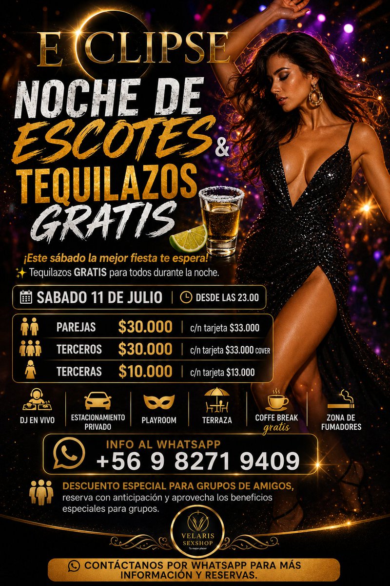 Club_Eclipse_'s tweet photo. Nos vemos hoy, Noche de escotes y tequilazos
#swingerchile #fiestaliberal #tequila https://t.co/BZCfKHv7lg