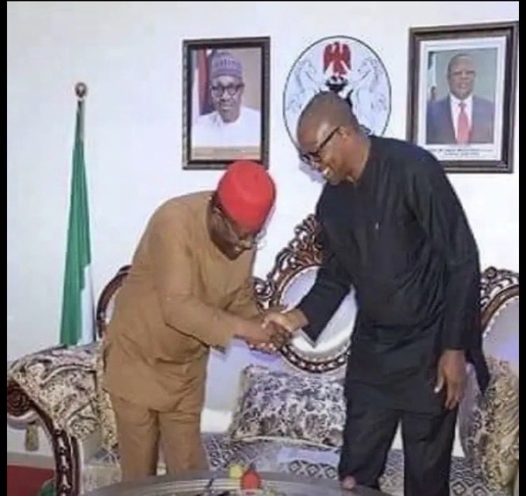 ObidientPremier's tweet photo. Just Because They Both Joined Structure of Barawo Them, They Don’t Know Their Mates Anymore.

-Pic1; Wike Bowed To Shake Obi

-Pic2; Umahi Bowed To Shake Obi

Power is Temporary, APC in Power is Temporary! https://t.co/qohztQckW8