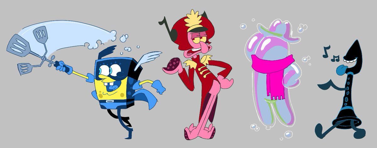 fl0pd00dle's tweet photo. Spongerune/deltapants or whatever u wanna call it
#deltarune
The F.U.N. gang:
Kris -> SpongeBob
Susie -> Squidward
Ralsei -> Bubble Buddy
Lancer -> Clarry the Clarinet https://t.co/7twkYWh59i