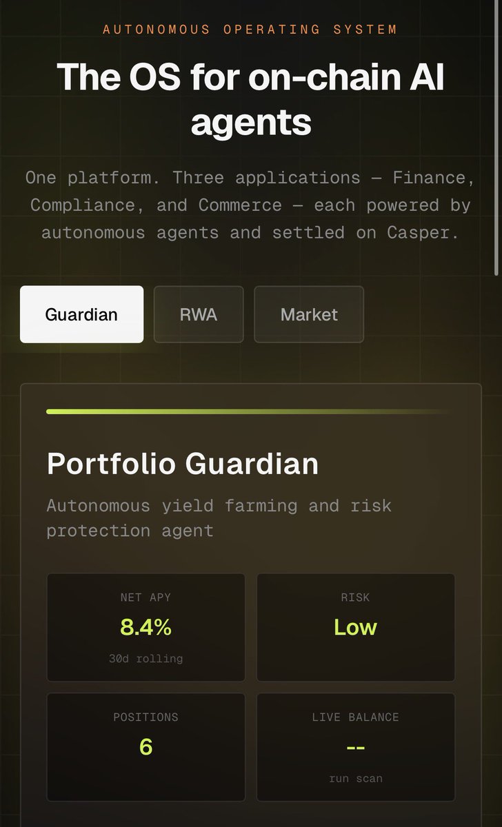 AgentVaultOS's tweet photo. one wallet shouldn’t mean one use case

most wallets give you access to blockchain.

after that, you’re on your own.

if you want to manage your portfolio, verify an rwa, or hire an on-chain service, you usually end up using different apps with different workflows.

we think that experience can be simpler.

with agentvault, one wallet connection becomes the starting point for multiple intelligent workflows.

whether you’re managing assets, publishing attestations, or interacting with autonomous agents, everything happens through a shared execution pipeline.

one connection.

one interface.

one consistent experience.

blockchain applications will continue to grow.

the experience of using them shouldn’t become more fragmented.

@Casper_Network | @mssteuer