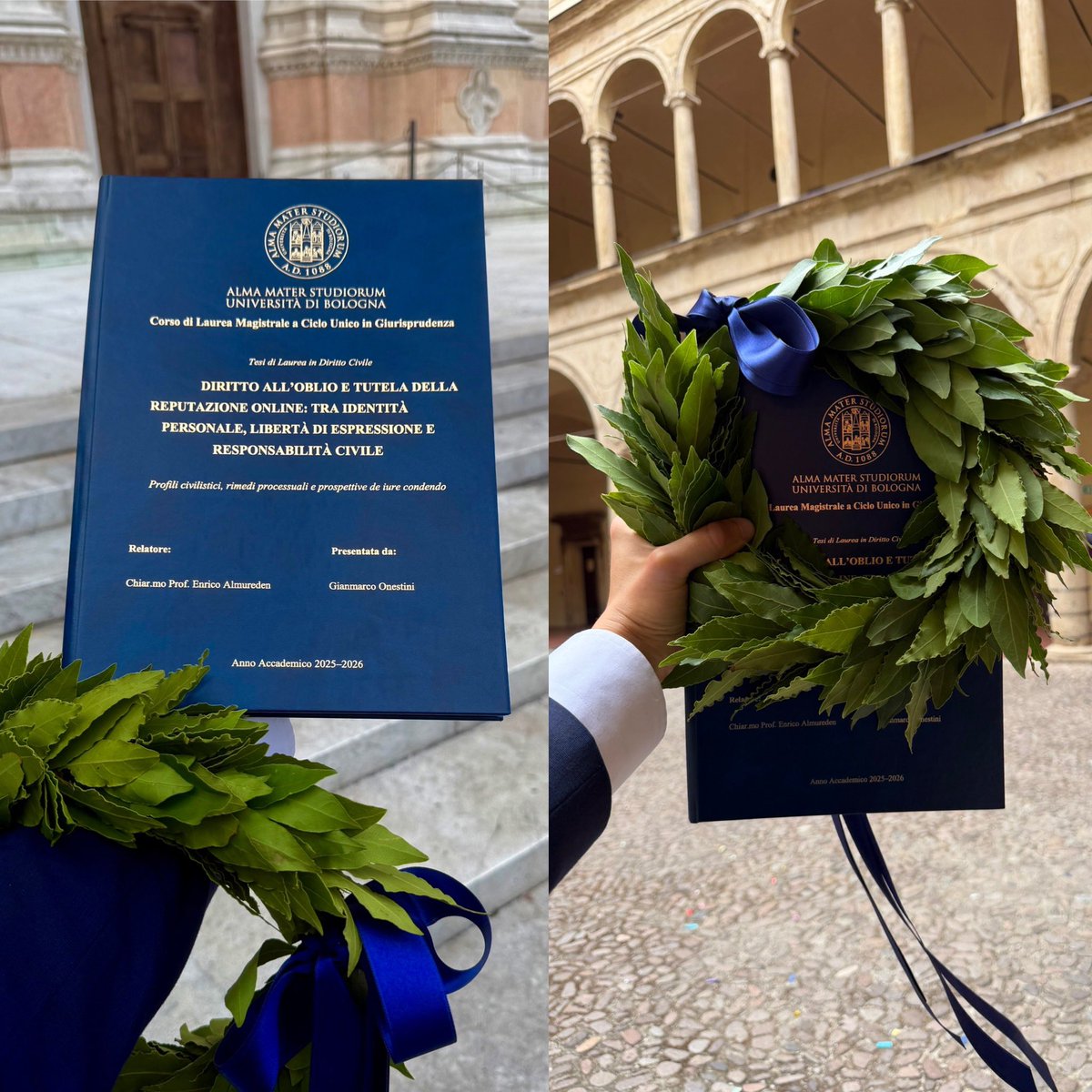 GOnestini's tweet photo. ⚖️OFICIALMENTE PROCLAMADO LICENCIADO EN DERECHO CON MATRÍCULA DE HONOR ✨EN LA UNIVERSIDAD DE BOLONIA. 
NO PODRÍA ESTAR MÁS FELIZ 🧑🏻‍⚖️🎓 #derecho #bologna #giurisprudenza #law #lawyer #abogado https://t.co/Qu0ACsPbMT