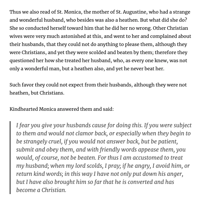 bonifacegroup's tweet photo. New post on the blog:

"St. Monica on Wife Beating"

You've got to love how Luther goes off on these rabbit trails. One of the best parts about reading (or listening to) the Church Postil, honestly. https://t.co/p8y7pPDwh1